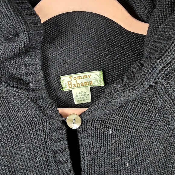 Tommy Bahama Women‎ L 12/14 Black 1/4 Button Closure 3/4 Sleeve Pullover Sweater - Picture 3 of 10
